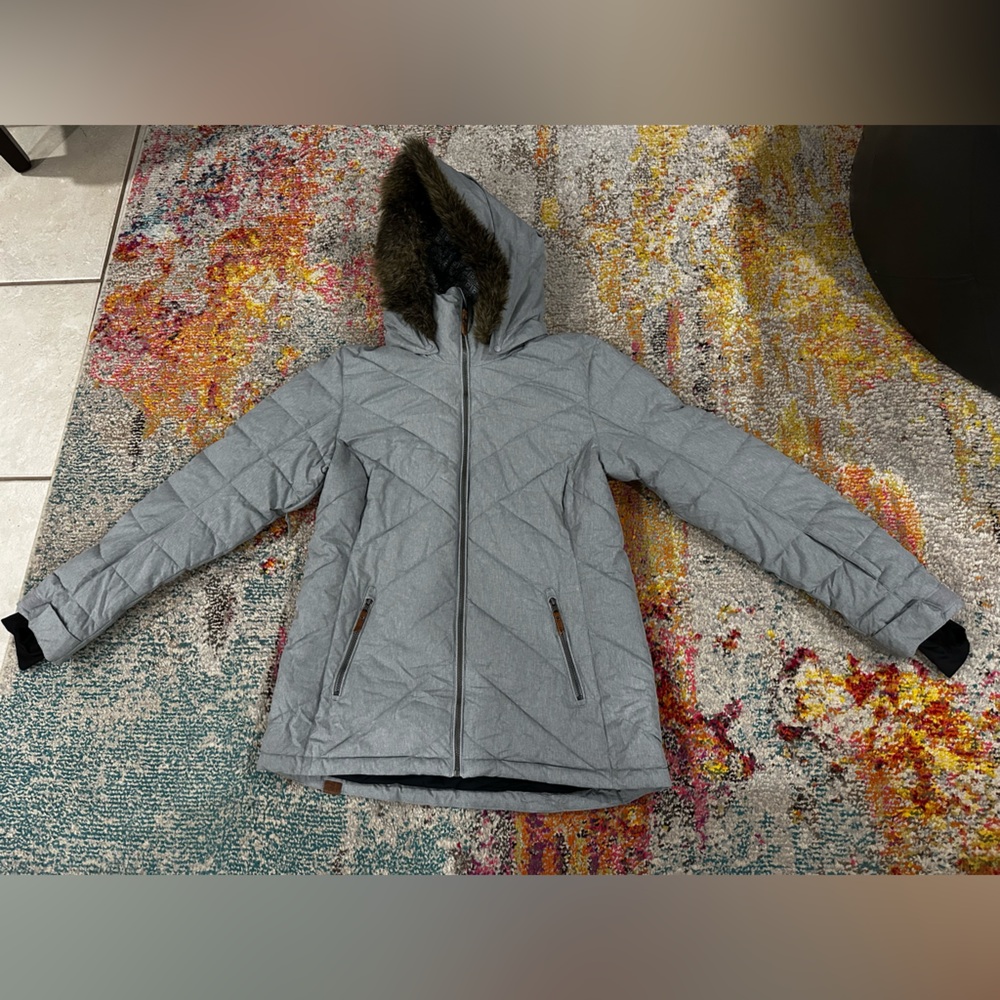 Roxy Quinn Gray Snow Jacket with Faux Fur Hood